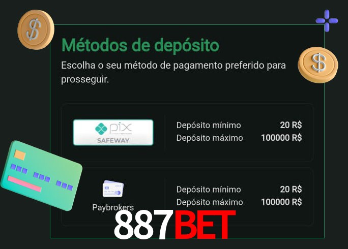 O cassino 887Bet oferece uma grande variedade de métodos de pagamento